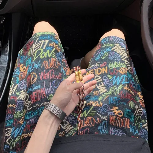 Letter graffiti knitted shorts men's summer thin fashion brand full print pants beach vacation five quarter pants