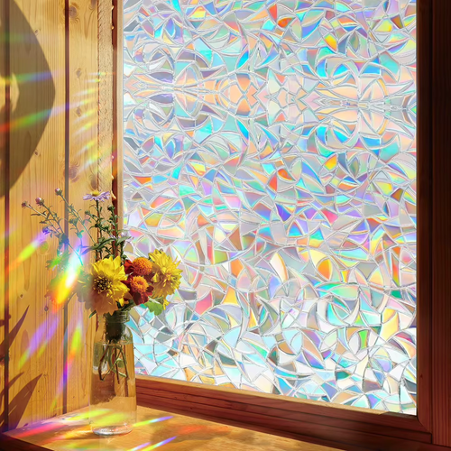 🌈3D Rainbow Privacy Window Film – No-Glue Static Cling Glass Film for Bathroom & Home Windows✨