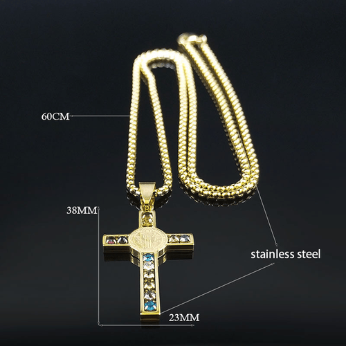 Christianartworkshop Saint Benedict Cross Mix Bible 12 Crystal Necklace