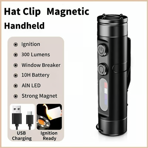 🔦Pocket Rechargeable EDC Flashlight: Mini Keychain Light with Fire Starter & Window Breaker