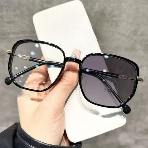 Oversized Photochromic Myopia Glasses D Letter Legs Sparkling Frame Eyewear Outdoor UV Protection Sunglasses