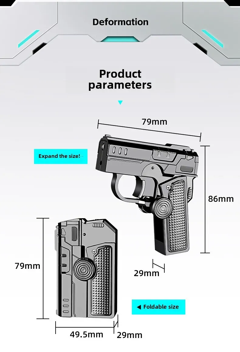 Multi Functional Folding Dual Form Decompression Gyro Gun Shaped Lighter with Creative Deformation and Windproof Red Flame