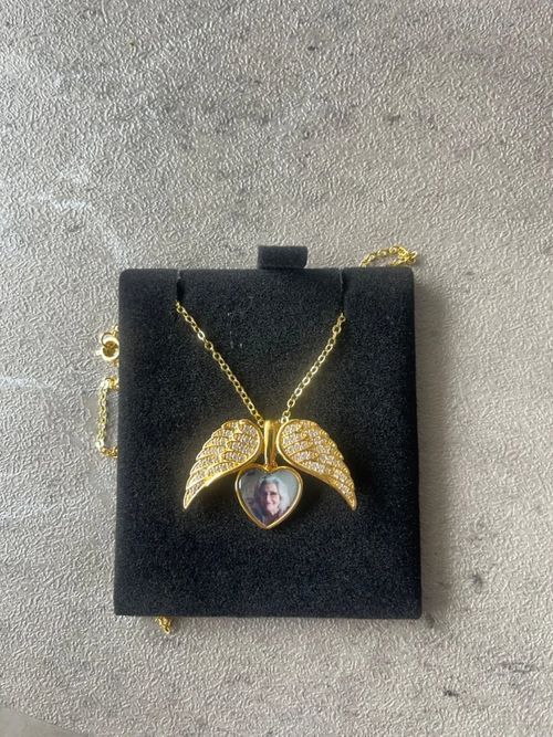 My Guardian Angel Always Close to My Heart - Personalized Sterling Silver Angel Wing Photo Locket Necklace