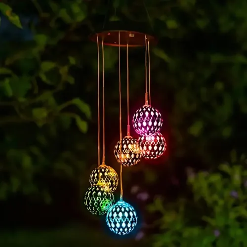 Solar Moroccan Ball Wind Chime Lamp Villa Arrangement Colorful Hanging Light For Home Patio Grass and Terrace Decoration