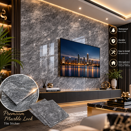 10Pcs 30×30cm Peel and Stick Marble Tiles Grey Realistic Texture Waterproof Scratch Resistant Kitchen Bathroom Living Room Wall Covering