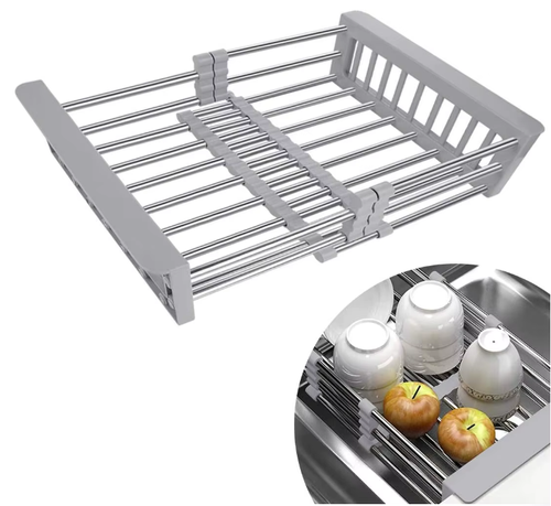 large Stainless Steel Retractable Kitchen Sink Drain Storage Rack Bowls Dish Drying Holder