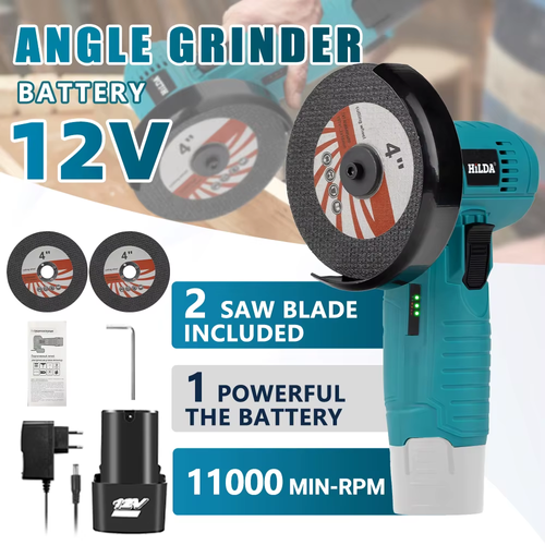 HILDA 12V Cordless Lithium-Ion Angle Grinder (Rechargeable) – Features Both Polishing and Mini-Cutting Functions
