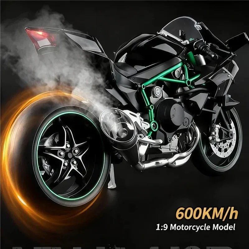 1: 12 Kawasaki H2r Black Sound and Light 32A Motorcycle Model Toy Car