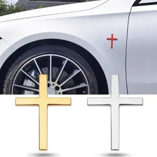 Divine Grace 3D Metal Sculpted Crosses: Sophisticated Exterior Vehicle Adornment – Dual-Piece Precision-Crafted Emblems