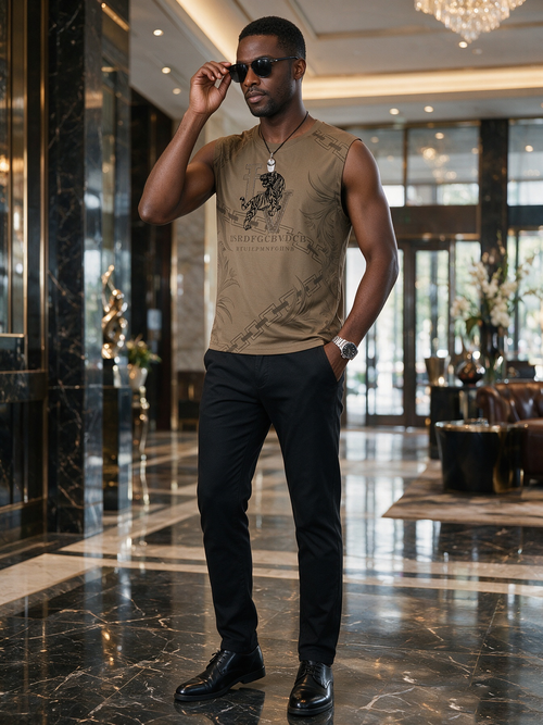 Men's Ice Silk Jacquard Sleeveless T-shirt