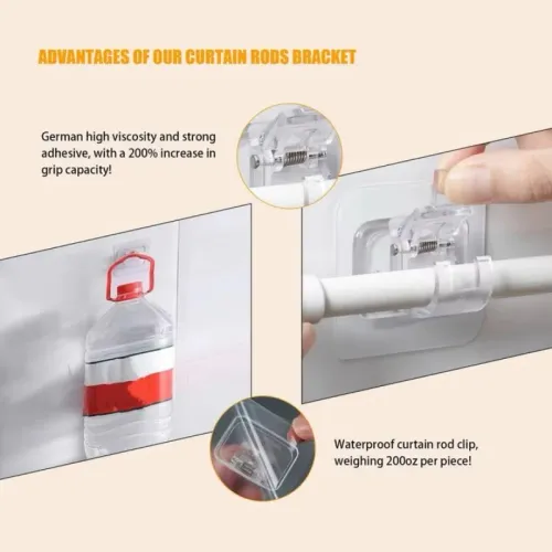 2 or 4PCS Nail-Free Adjustable Curtain Rod Holders Clamp Hooks Kitchen Bathroom Door Self-adhesive Hook Home Accessories Wall Hook