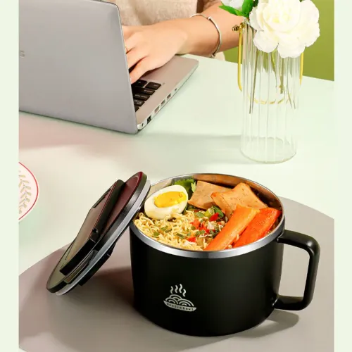 Portable 304 Stainless Steel Instant Noodles Bowl 1200ml With Lid Ramen Bowl Set Portable Ramen Cooker For Office