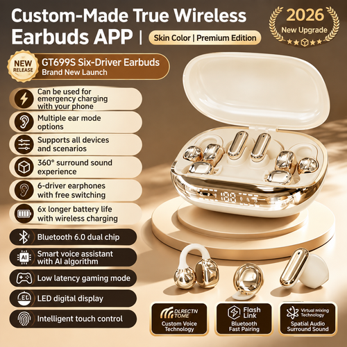 3-IN-1 Chargeable Wireless Audio Headset Combo - Portable Stereo Headphones with Power Bank Case, 6-Piece Electronic Set (In-Ear, Clip-On, Sleep) for Calls Gaming