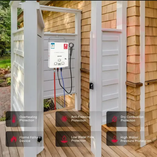 This 6L outdoor portable gas water heater does not require indoor installation. It has a portable design for easy carrying. Gas-driven without the need for electricity connection. It has a 6L large flow rate and constant temperature water output. Winter and summer modes are adjustable. The dual knobs provide precise temperature control. It is suitable for camping, RVs, and other scenarios, allowing you to enjoy free hot water outdoors.