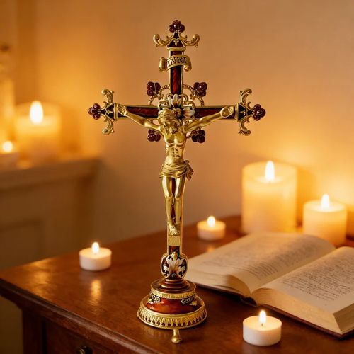 Hand-Painted Metal Jesus Christ Crucifix: Sacred Home Decor