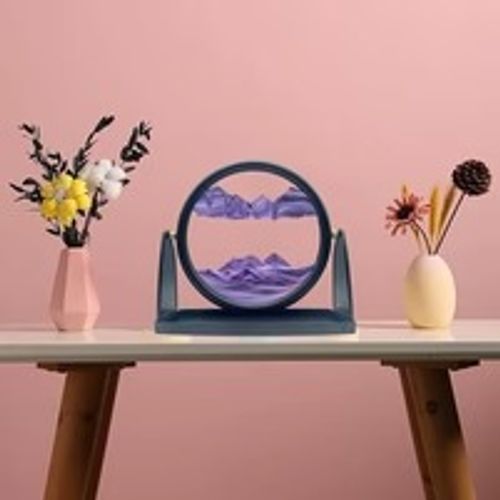 Moving Sand Art Picture Decor – 3D Deep Sea Sandscape Liquid Motion Round Glass Frame | Flowing Sand Art for Stress Relief | Artistic Desktop Decor for Home & Office