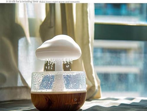 Mushroom Rain Air Humidifier Electric Aromatherapy Machine Water Drop Sound Colorful Night Light W24-715