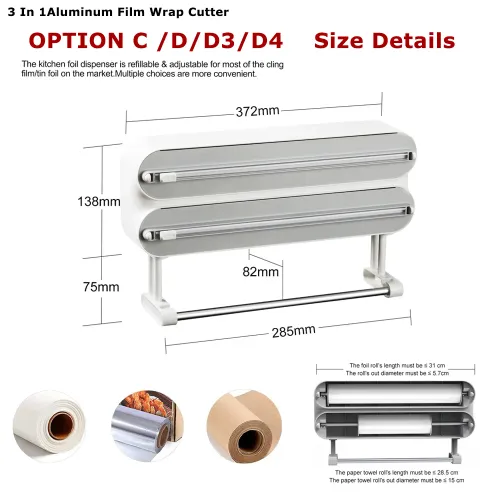 functional Aluminum Film Wrap Cutter WallMount Paper Towel Holder Cling