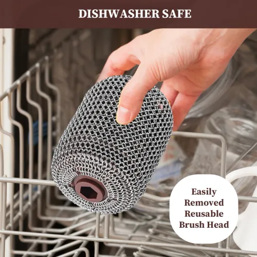 Electric Grill Brush Rechargeable with LED Light 304 Stainless Steel Replaceable Heads