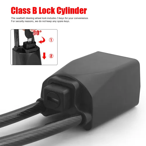 Car Steering Wheel Lock With Seat Belt Socket Steel Rope For Truck SUV Van RV Universal Anti Theft Protection Device
