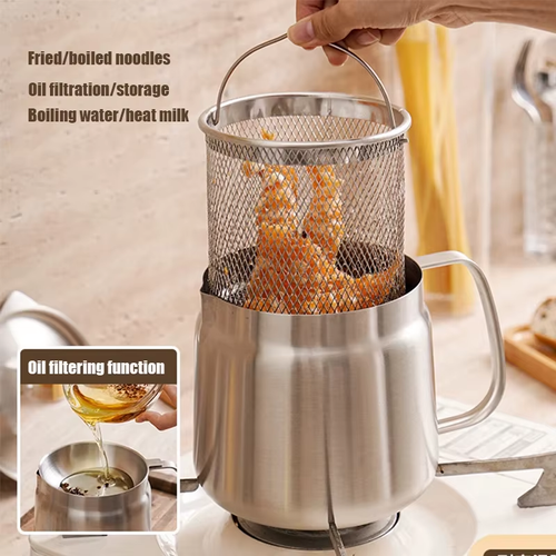 2.0L Stainless Steel Oil Filtering Pot — Multi-purpose pot for oil filtering, deep-frying, and cooking.