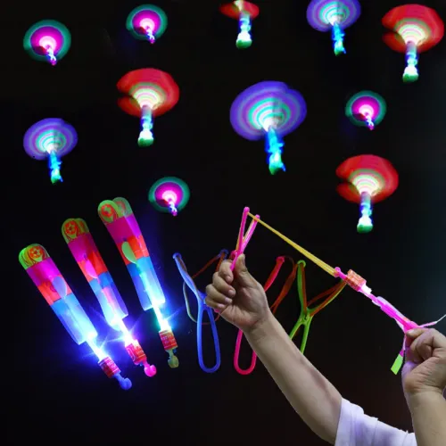 New Outdoor Amazing Light Toy Arrow Rocket Helicopter Flying Toy LED Light Toys Party Fun Gifts Rubber Band Catapult Gift