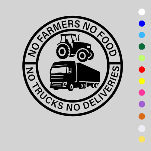 Vinylklistermærke til bil: No Farmers No Food - No Trucks No Deliveries