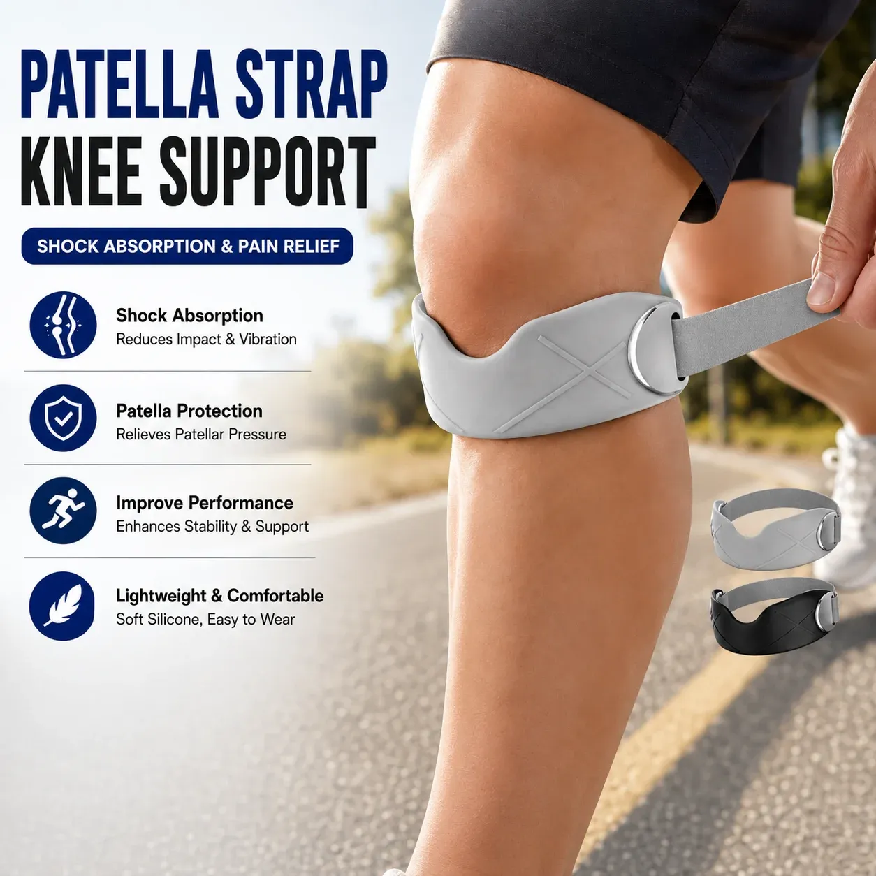2PCS Running Special Patella Belt Adult Sports Protective Gear Breathable Shock Absorption Silicone Patellar Tendon Support Strap