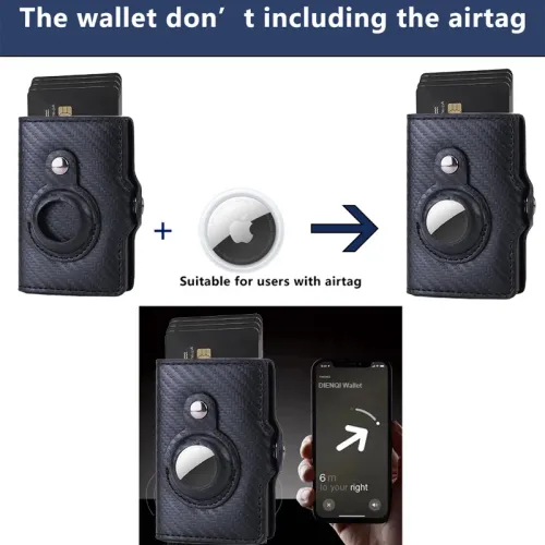On sale RFID-blocking men's and women's credit card wallet, carbon fiber Airtag wallet, PU leather minimalist slim smart wallet