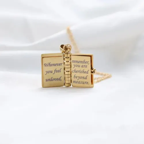 Stainless steel daughter book necklace can be engraved open and closed photo album pendant baby gift necklace necklace