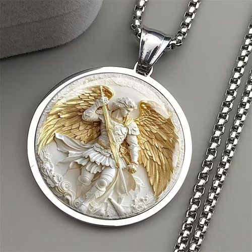 SAINT MICHAEL PROTECT US Archangel Stainless Steel Glass Medal Necklaces Chain  Necklace Amulet Jewelry