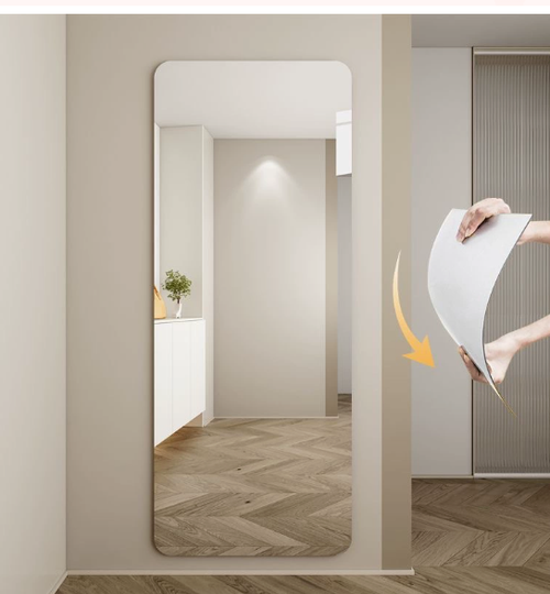 Flexible & Shatterproof Acrylic Safety Mirror – Self-Adhesive Wall Mount, No Drilling Needed for Bedroom, Wardrobe, Dorm Room (Full Body Fitting Mirror)