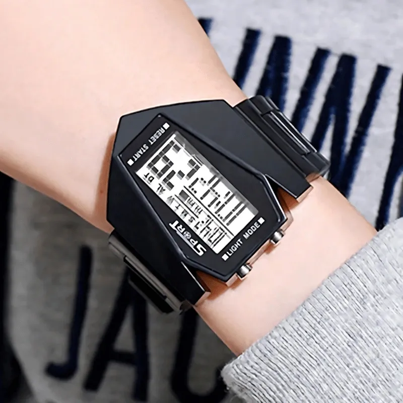 7-Color Luminous, Waterproof, Square, Multifunctional, Aircraft-Themed Wristwatch