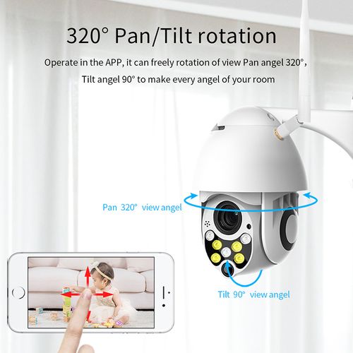 Outdoor and indoor wireless camera with ultra high definition and 320 degree pan tilt rotation