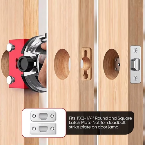 🔧Aluminum Alloy Door Lock Mortising Jig Adjustable Clamping Red Finish Lock Installation Jig Router Bit Set