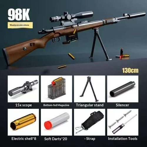 98K Upper Pressure Shell Ejection Soft Bullet Gun Can Fire Sniper Rifle Outdoor Battle Model Toy Manually Loaded Christmas Gift