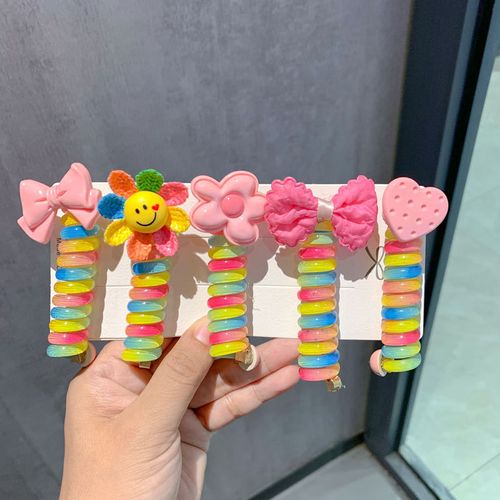 Cute Heart Shape Elastic Rubber Bands for Women Girls Telephone Wire Hair Ties Loop Spiral Spool Ponytail Accessories