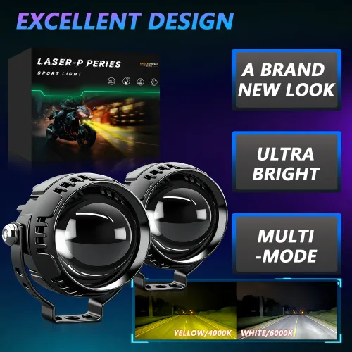 Motorcycle HeadlightsRed Devil's Eye Fog Lamps Projector White Yellow 24V Super Brighter