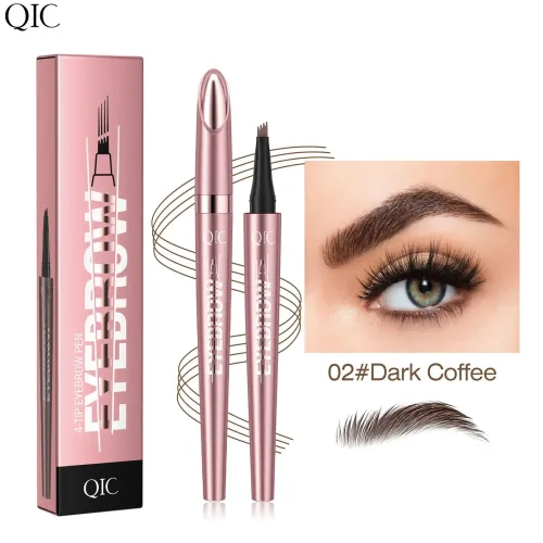 Four Tip Eyebrow Pen  Available in Black Coffee Gray (4 Shades) Liquid Formula Waterproof Long Lasting Natural Looking Finish Sweat Resistant Smudge Proof Beauty Makeup Essential.