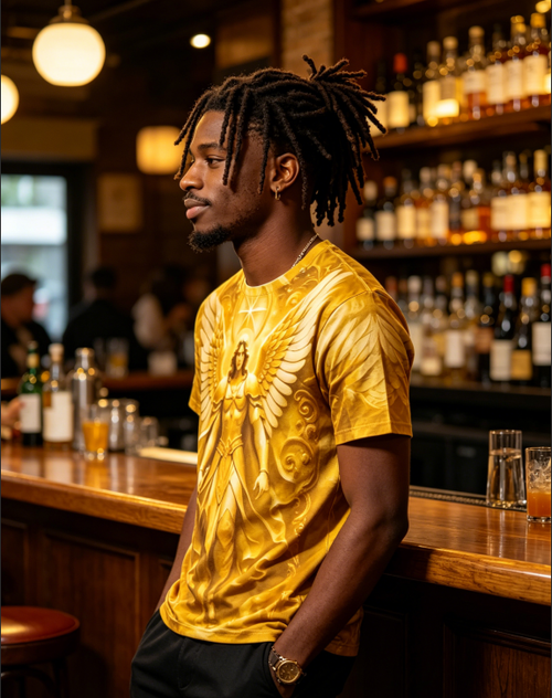Luxury Golden Archangel Warrior 3D Print T-Shirt, Christian Religious Angel Wings Oversized Tee