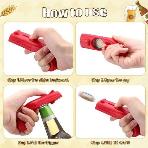 2pcs Creative Beer Bottle Opener Gun Flying Cap Launcher ABS Plastic Drink Opener Toy for Bar Party Home Kitchen Bar Supplies Tools