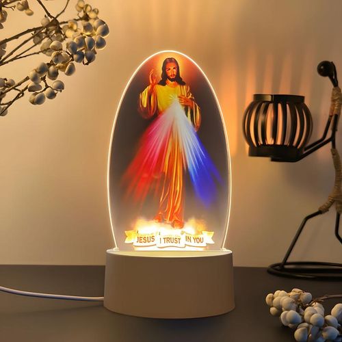Jesus Night Light, Carved Jesus Figure, I Believe You Night Light, Church Memorial Religious Home Decor, Energy Saving LED Desk Lamp