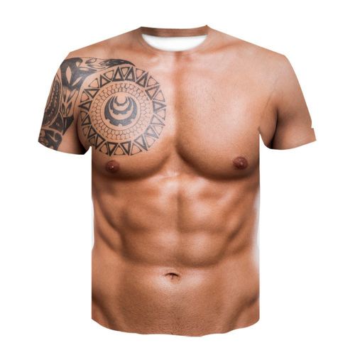 Hot selling 3D digital men's simulated muscle printed short sleeves