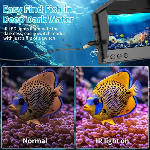 Underwater Fishing Camera 5 Inch 1000TVL IPS Monitor Fish Finder Wide Angle IP68 Waterproof Infrared Night Vision with 65ft Cab