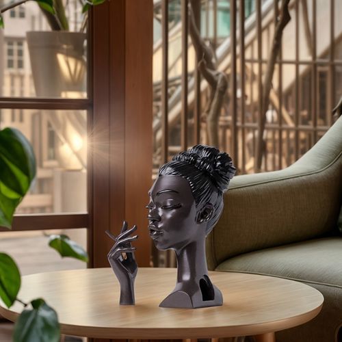 Elegant Women Head Incense Burner Black Women Face Resin Incense Stick Holder With 60Pcs Incense Cones for Room Bedroom Office