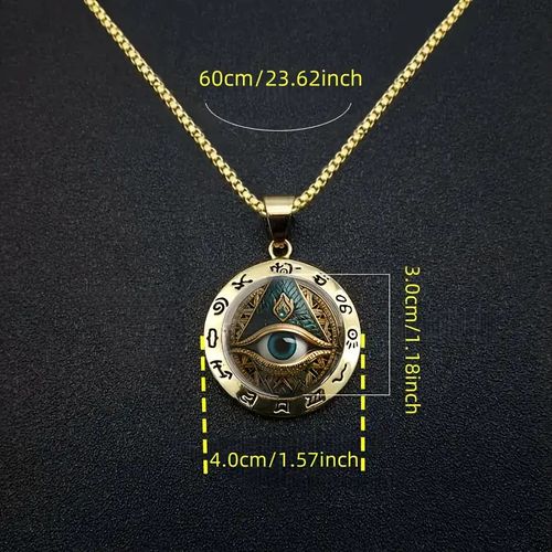 Ancient Egyptian Eye Pattern & Hieroglyphic Stainless Steel Pendant Necklace for Men, Retro Style Talisman Chain