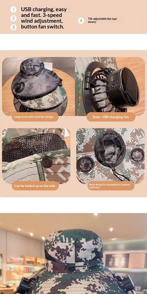 Fan Hat Wide Bri m Solar Charging Fisherman Hat Multi Functional Outdoor Sun Shade For Camping Hiking Farming Adult