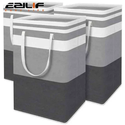 2pc Grey Large Capacity Waterproof Cotton Linen Dirty Clothes Basket Simplified Clothes Storage Box Foldable Storage Bag
