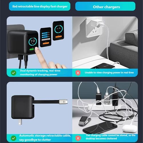 3 IN 1 GaN Charger with Retractable Cable 70W PD3.0 QC4.0 PPS 2 Type-C Travel Fast Charger