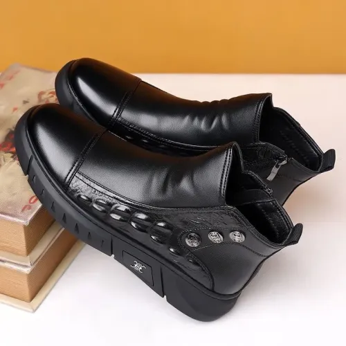 Luxury Men Boots Fashion High-top Platform Boot Classic Business Casual Leather Boots Winter Plush Warm Cotton Boots